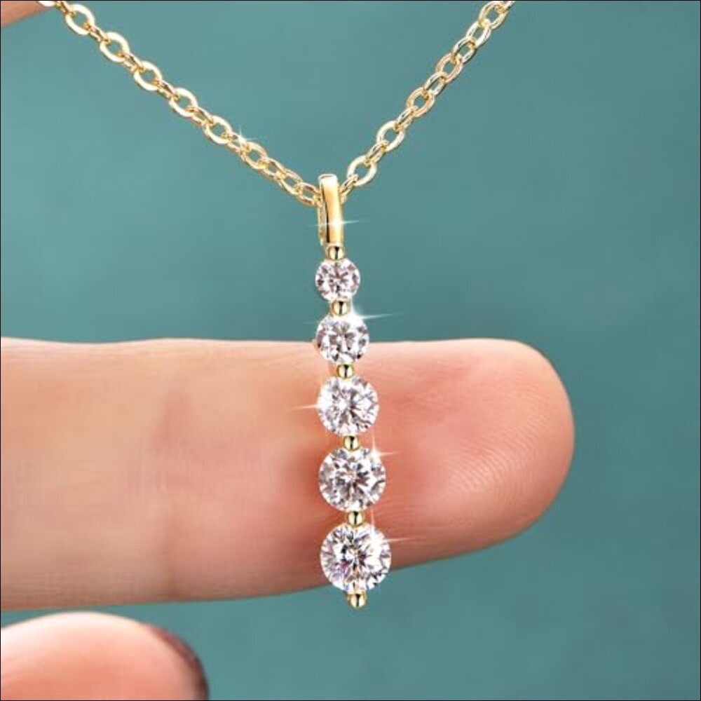 14K Yellow Gold 0.92 cttw Moissanite 5 Stone Round Pendant Necklace S925 Gift